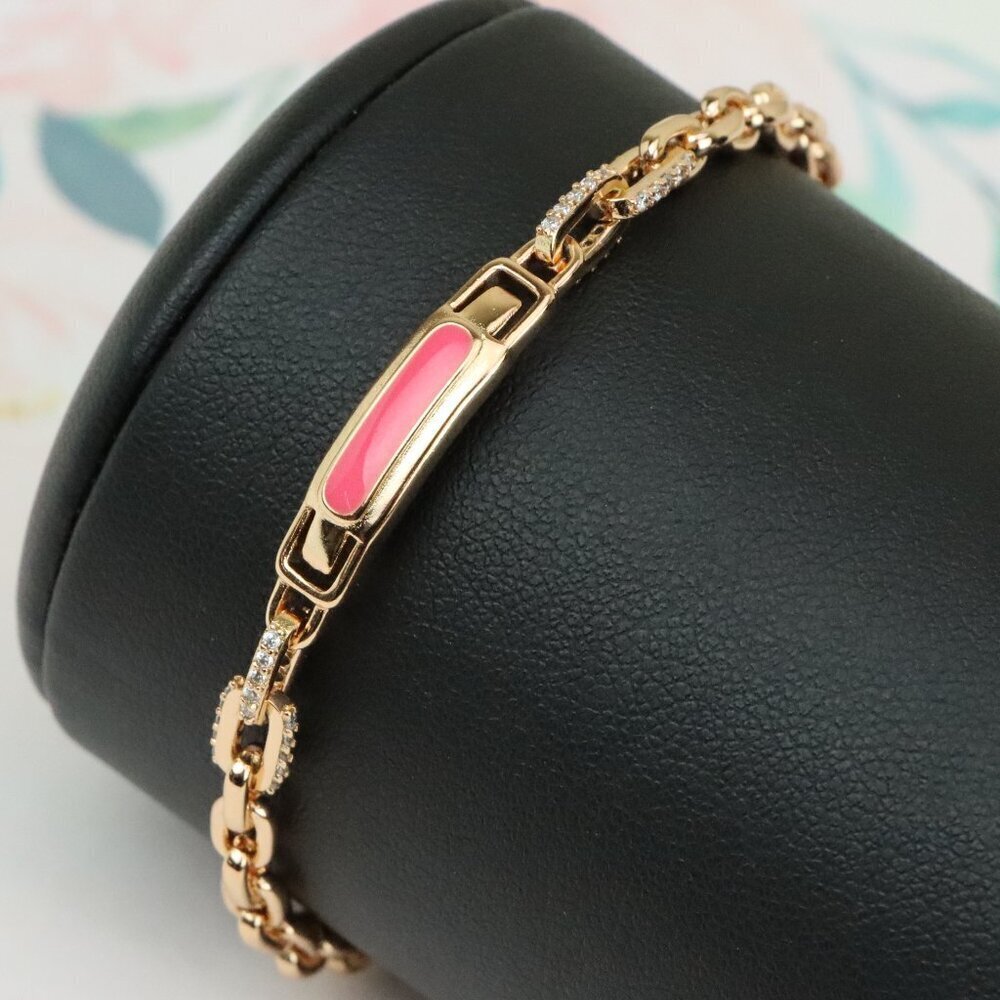 Rose Gold Chain Bracelet with Pink Enamel Accent, XPBL0669